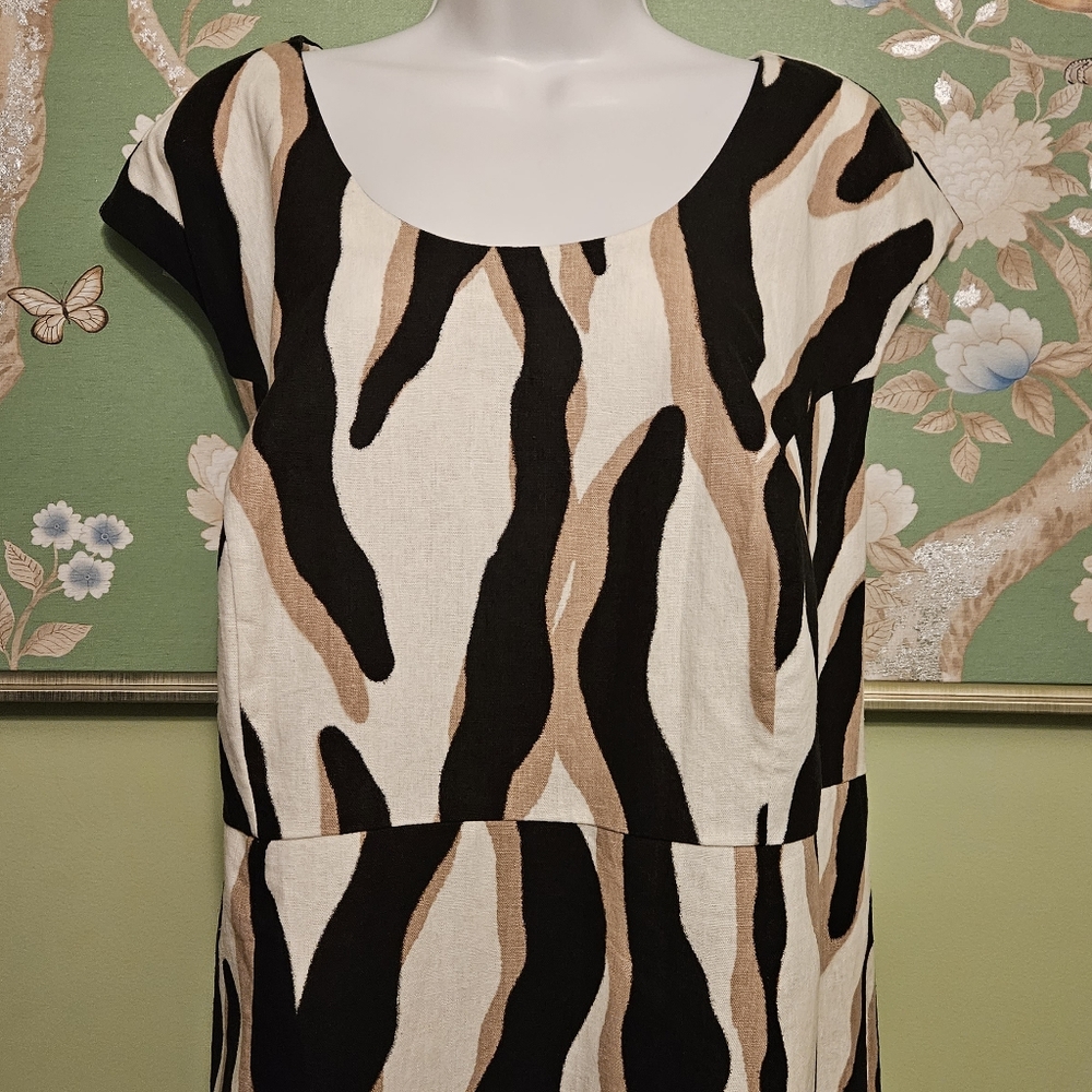 Allison Woods Abstract Print Linen Blend Dress Size 20